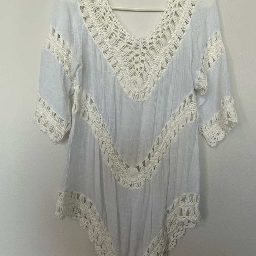 India Boutique White Crochet Swim Coverup - Picture 6 of 6